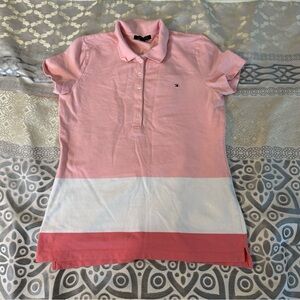 Tommy Hilfiger Pink and White Polo Shirt